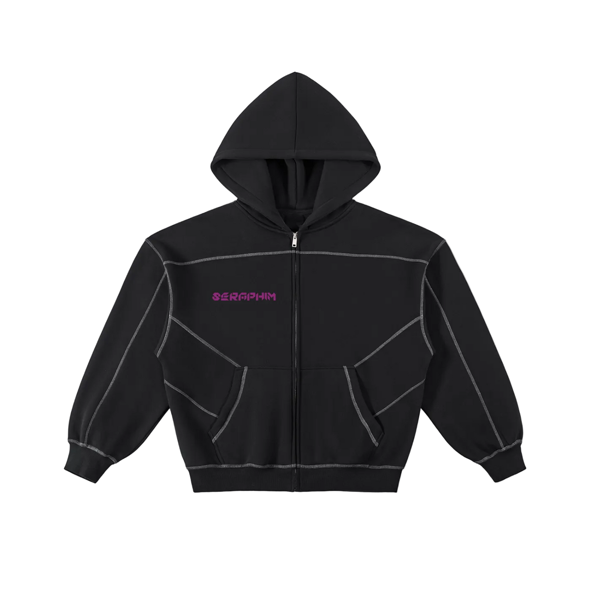 Galaxy Seraphim Contrast-Stitched Boxy Fleece Zip Hoodie