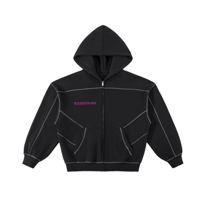 Galaxy Seraphim Contrast-Stitched Boxy Fleece Zip Hoodie