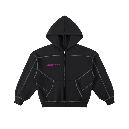 Galaxy Seraphim Contrast-Stitched Boxy Fleece Zip Hoodie