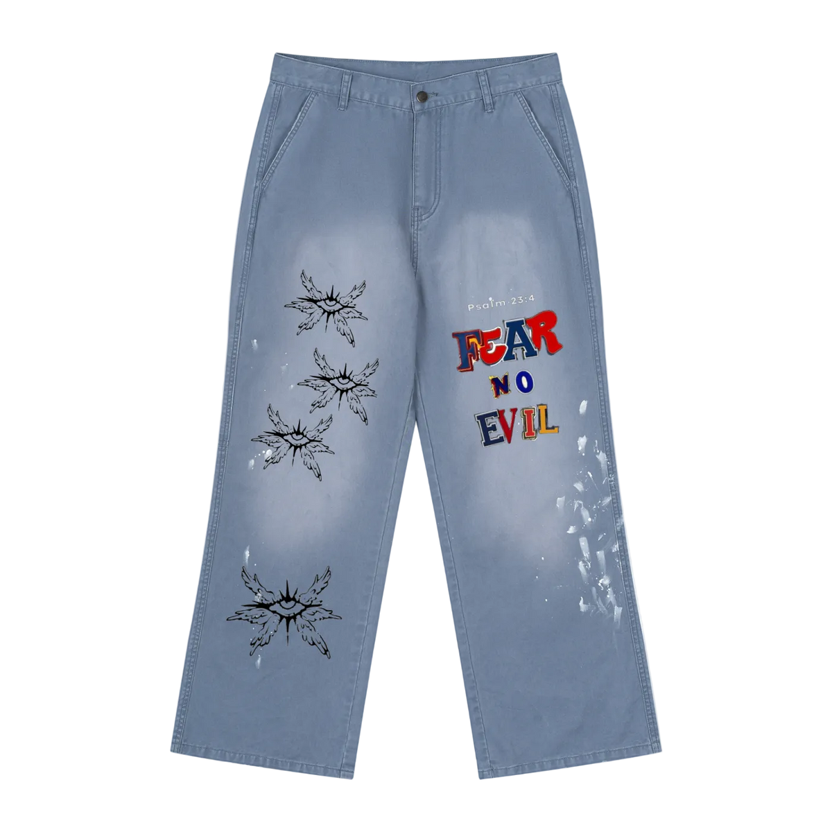 Faith over Fear Seraphim Men's Vintage Wash Splatter Denim Jeans