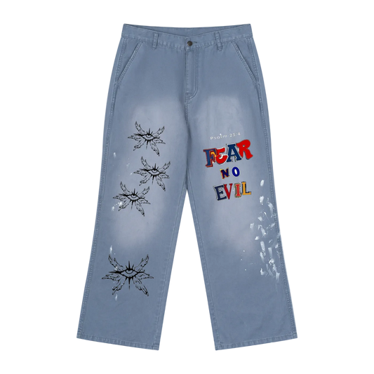 Faith over Fear Seraphim Men's Vintage Wash Splatter Denim Jeans