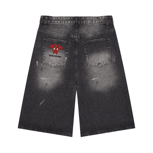 Seraphim Men’s Vintage Wash Wide Leg Denim Shorts