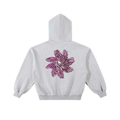 Galaxy Seraphim Contrast-Stitched Boxy Fleece Zip Hoodie