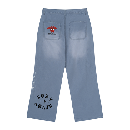 Faith over Fear Seraphim Men's Vintage Wash Splatter Denim Jeans