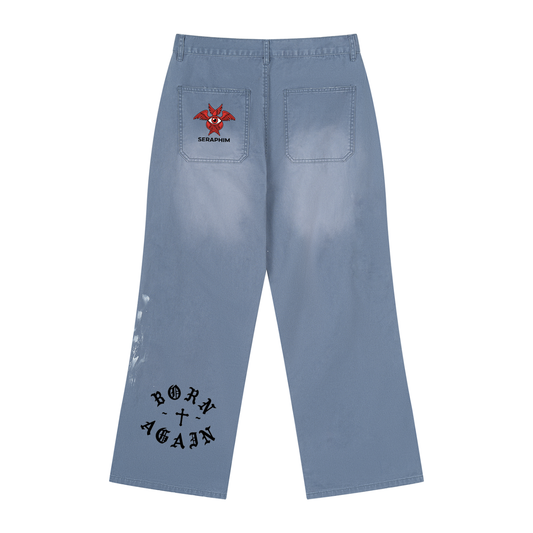 Faith over Fear Seraphim Men's Vintage Wash Splatter Denim Jeans