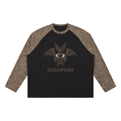 SERAPHIM Unisex Leopard Panel Raglan Sleeve T-Shirt