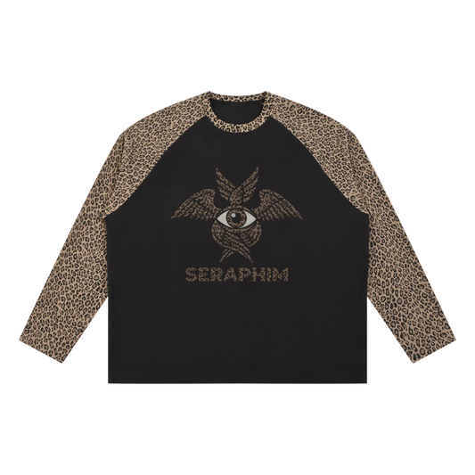 SERAPHIM Unisex Leopard Panel Raglan Sleeve T-Shirt