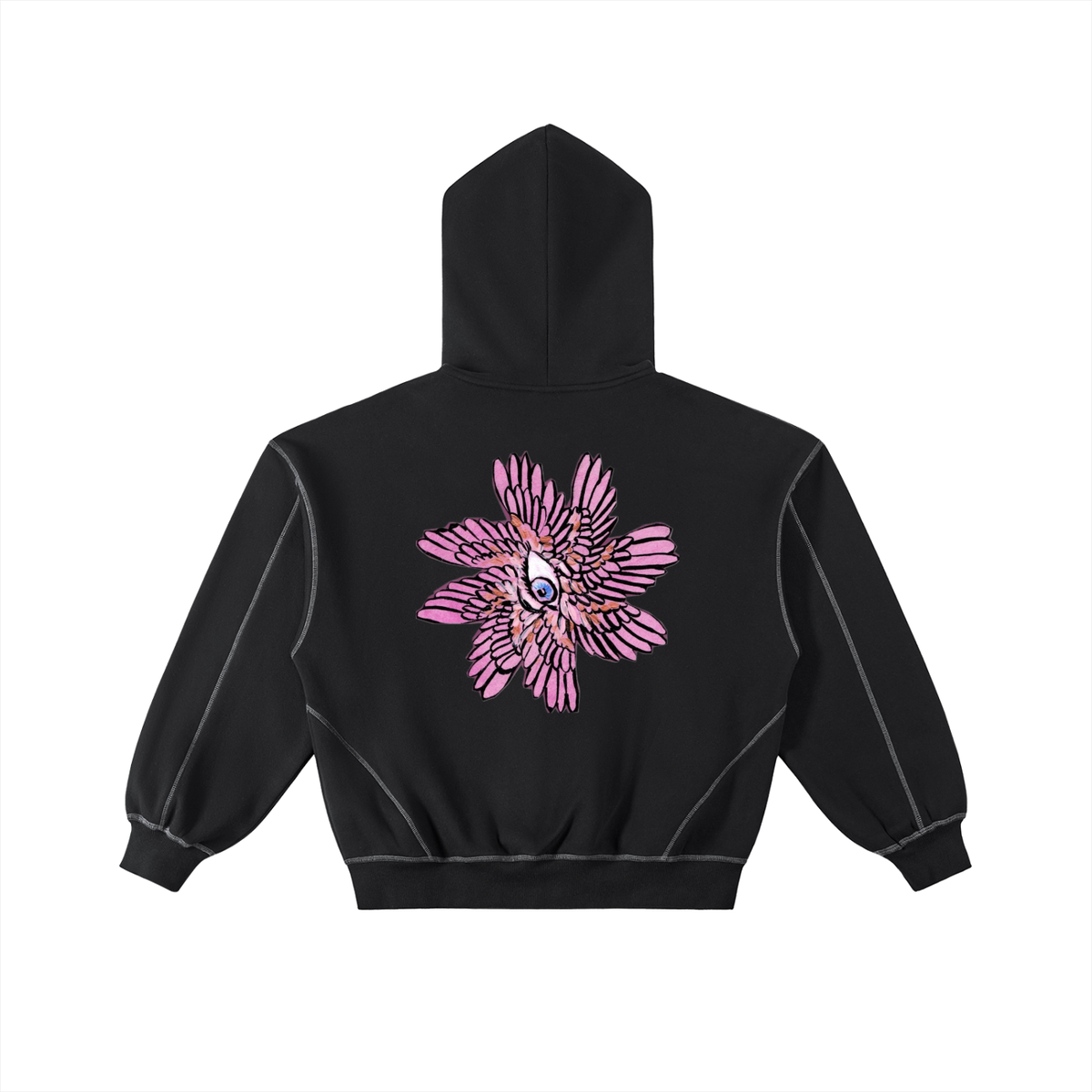 Galaxy Seraphim Contrast-Stitched Boxy Fleece Zip Hoodie