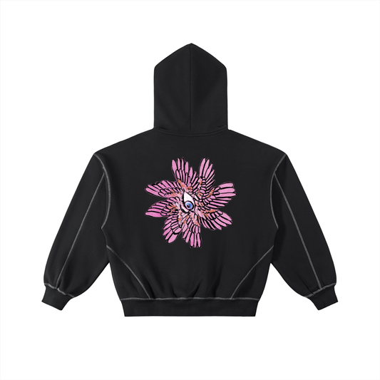 Galaxy Seraphim Contrast-Stitched Boxy Fleece Zip Hoodie