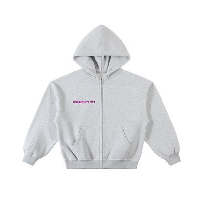 Galaxy Seraphim Contrast-Stitched Boxy Fleece Zip Hoodie
